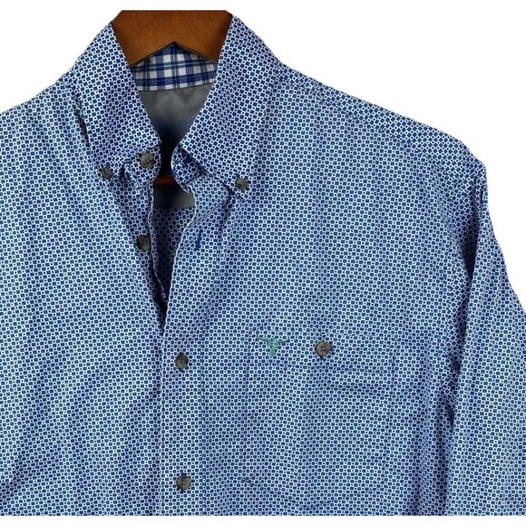 Wrangler 20x Competition Blue Geometric Button Down Shirt Men's Medium - Picture 1 of 9